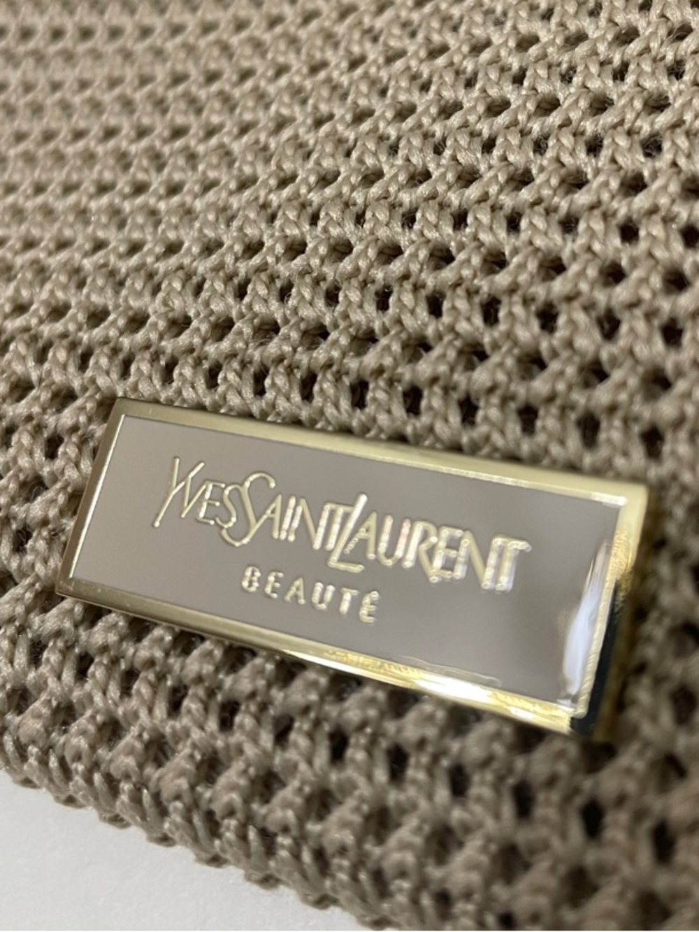 Yves Saint Laurent Beige Knit Pouch with Gold Plaque - Picture 2 of 9